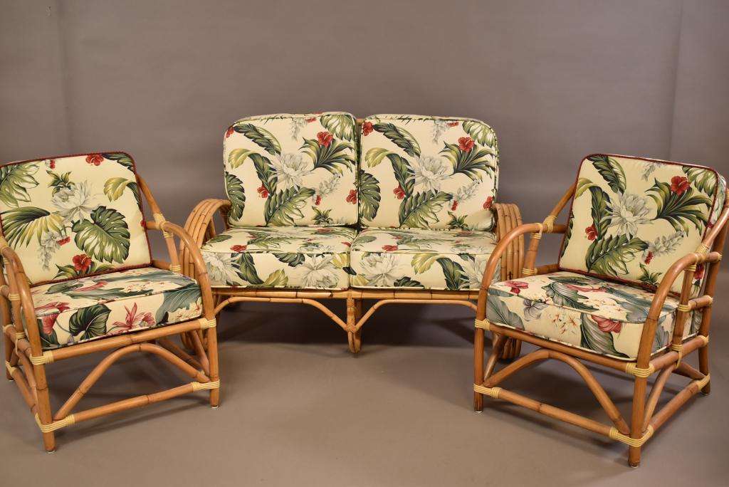 1950'S 3 PIECE RATTAN LIVING ROOM SET (1 of 5)