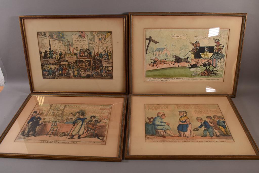 4 EARLY 19TH CENT. EUROPEAN HAND COLORED ETCHINGS (1 of 6)