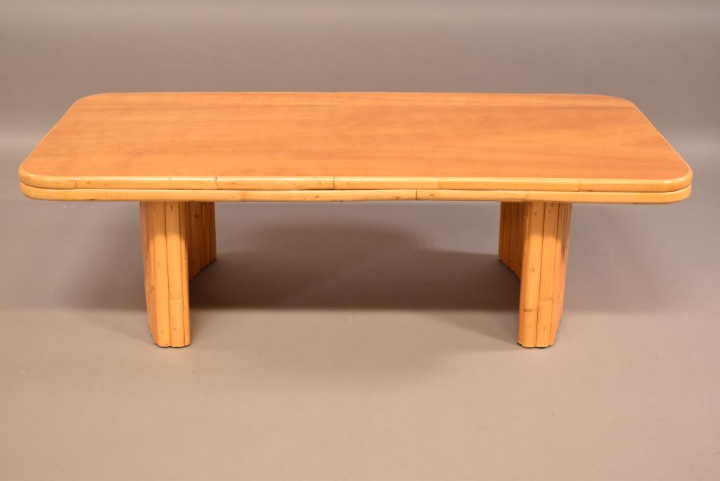 1950'S RATTAN & MAHOGANY COFFEE TABLE (1 of 3)