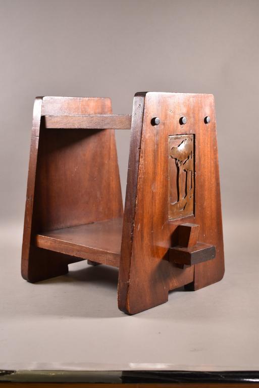 ANTIQUE ARTS & CRAFTS STAND W/ COPPER CUT OUTS (1 of 5)