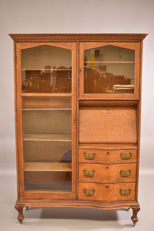 1900'S AM. OAK DROP FRONT BOOKCASE SECRETARY (1 of 7)