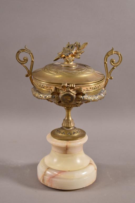 FRENCH ALABASTER & BRONZE LIDDED URN (1 of 5)