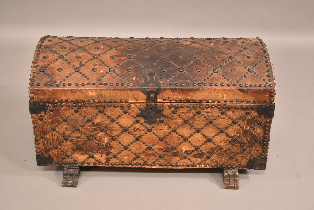 ANTIQUE LEATHER & TACKED TRUNK (1 of 5)