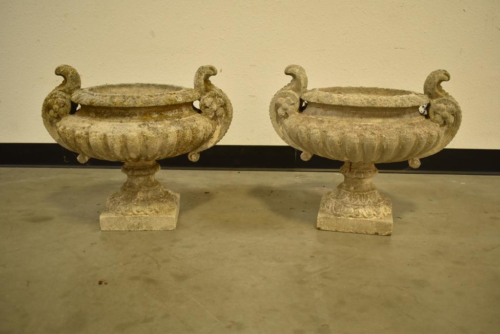 PAIR OF CONCRETE 2 HANDLED URN PLANTERS (1 of 4)