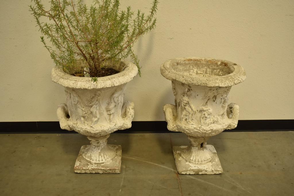 PAIR OF CONCRETE 2 HANDLED URN PLANTERS (1 of 4)