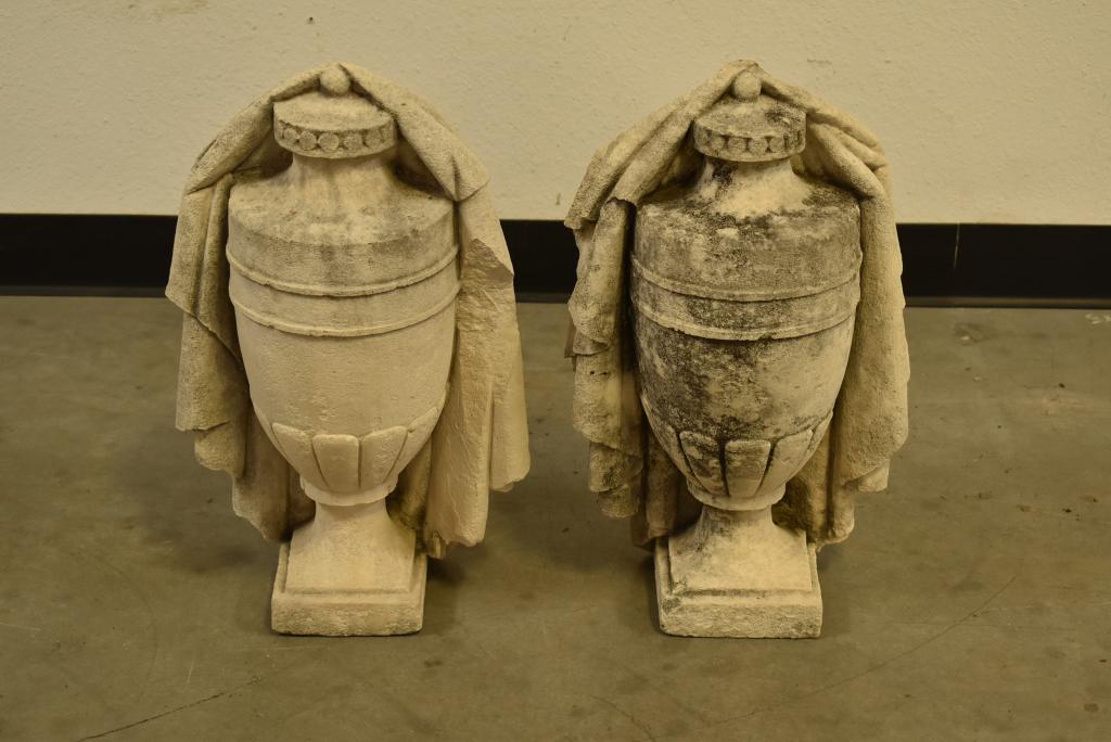 PAIR OUTDOOR CAST STONE DECORATIVE URNS (1 of 4)