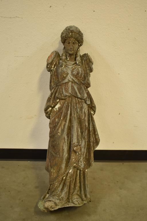 ANTIQUE CAST METAL LADY GARDEN STATUE (1 of 4)