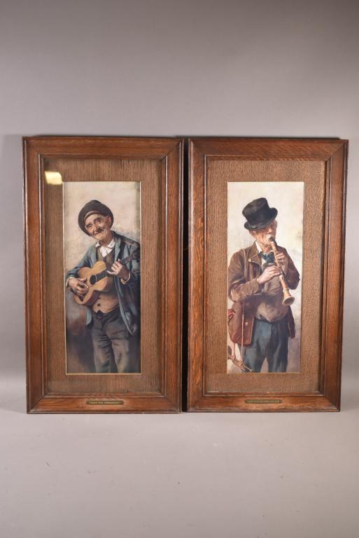 2 1900'S OAK FRAMED PRINTS OF MUSICIANS (1 of 5)