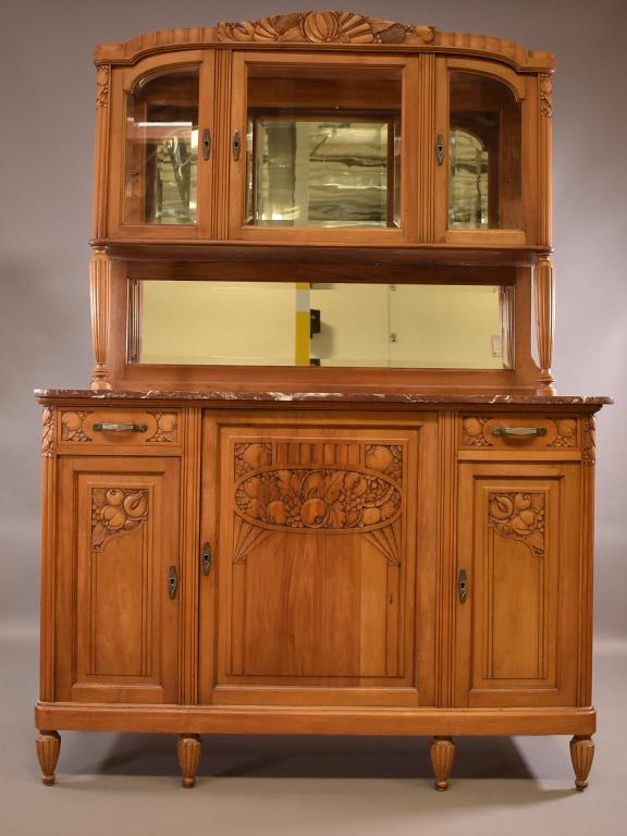 MARBLE TOP ART DECO SIDEBOARD W/ CHINA CAB. TOP (1 of 5)