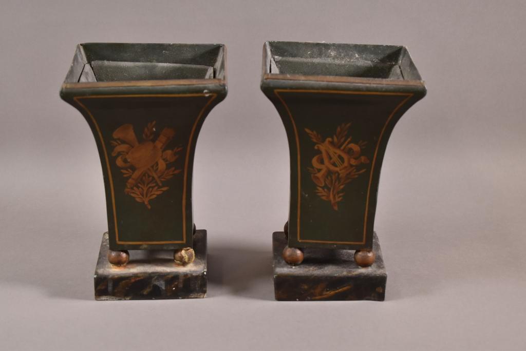 PAIR OF FRENCH METAL TOLE PLANTERS (1 of 4)