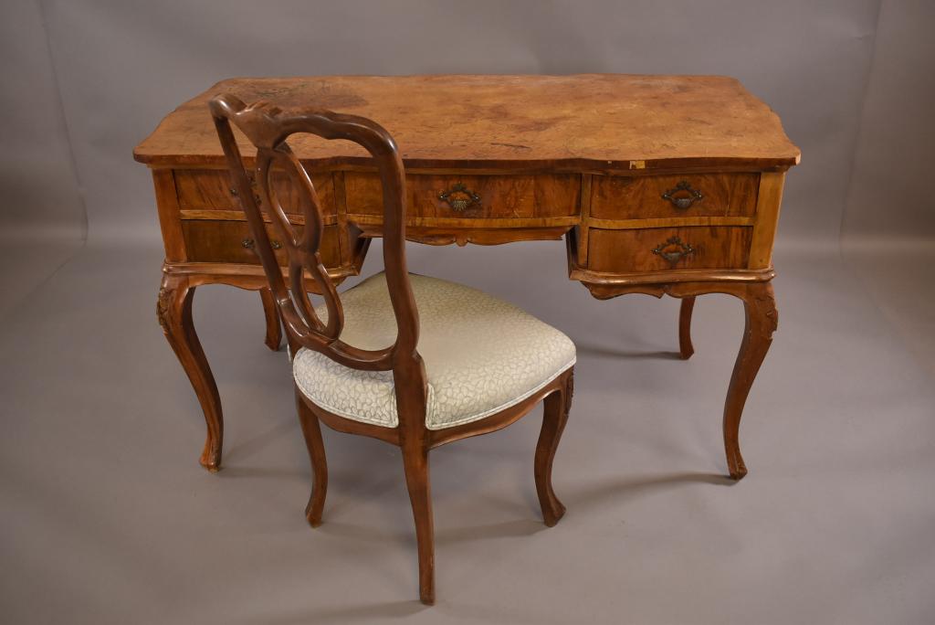 BURLED 6 DRAWER DESK WITH CHAIR (1 of 9)