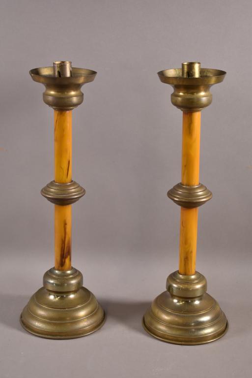 PAIR OF ANTIQUE BRASS ALTAR CANDLESTICKS (1 of 4)