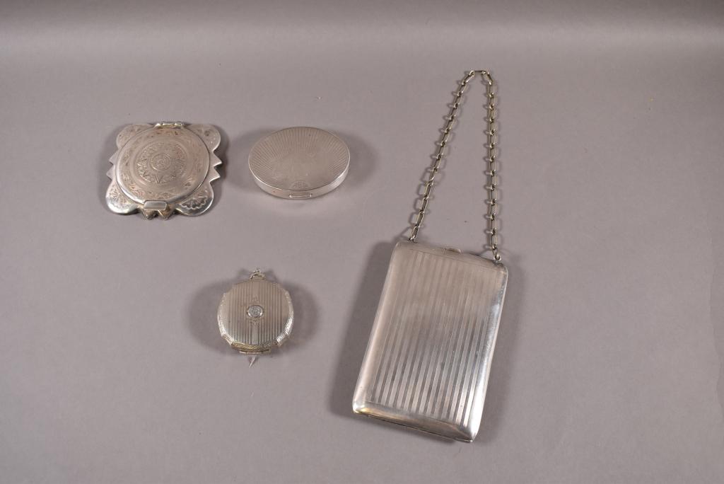 4 PCS. STERLING COMPACTS, BOX, & CASE (1 of 7)