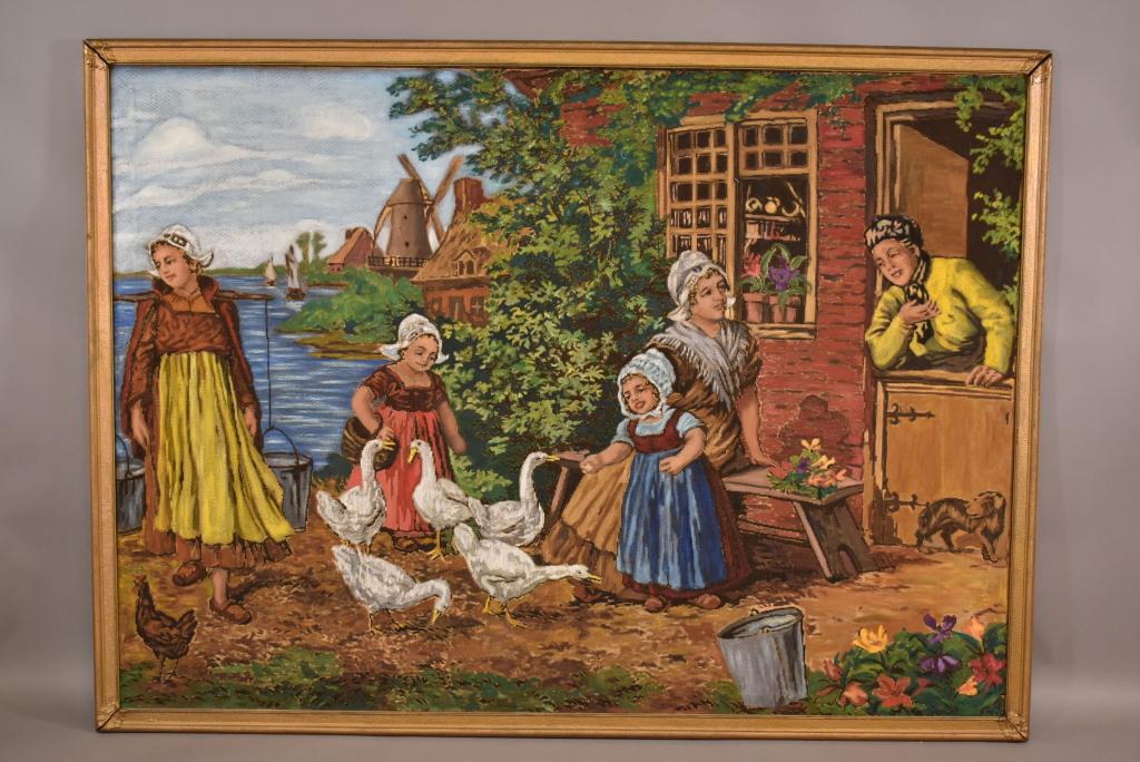 LARGE FRENCH PAINTED WALL HANGING (1 of 4)