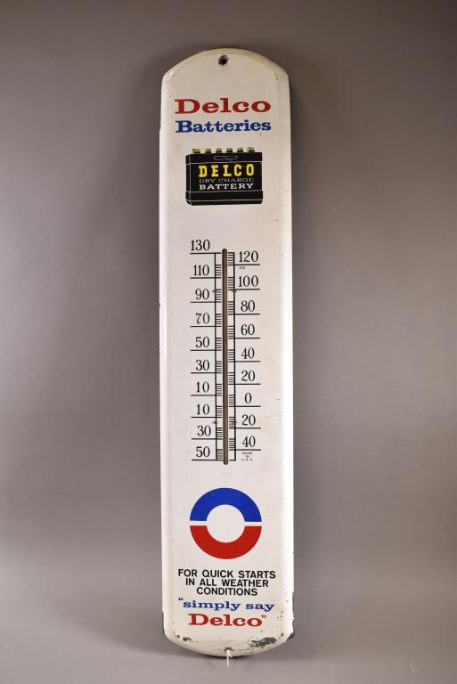 DELCO BATTERIES TIN THERMOMETER (1 of 4)