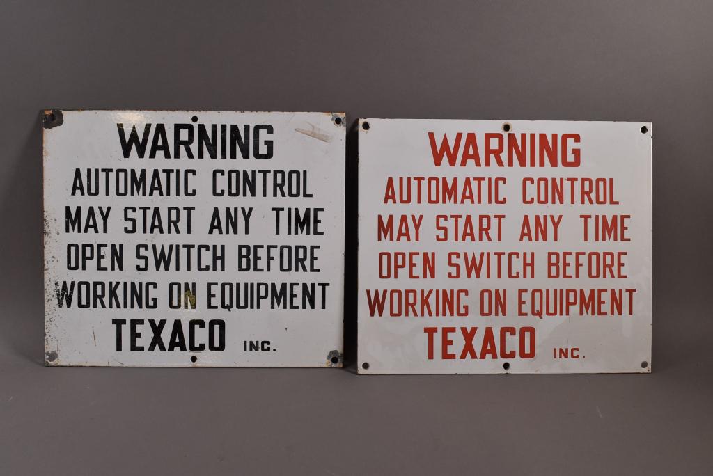 2 PORCELAIN TEXACO WARNING SIGNS (1 of 2)