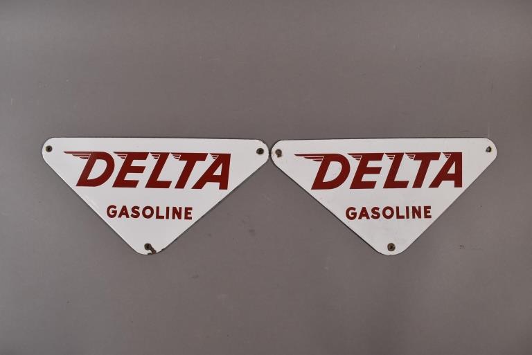 2 DELTA GASOLINE PORCELAIN PUMP PLATES (1 of 2)