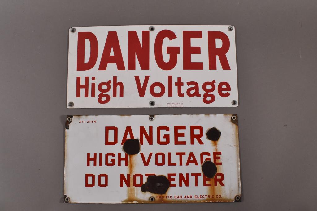 2 DANGER HIGH VOLTAGE PORCELAIN SIGNS (1 of 2)
