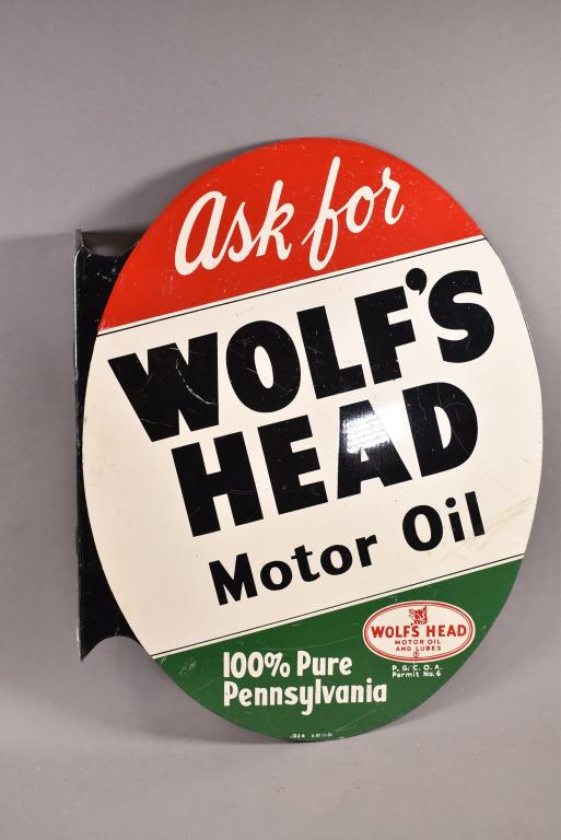 WOLF'S HEAD MOTOR OIL FLANGE SIGN (1 of 8)