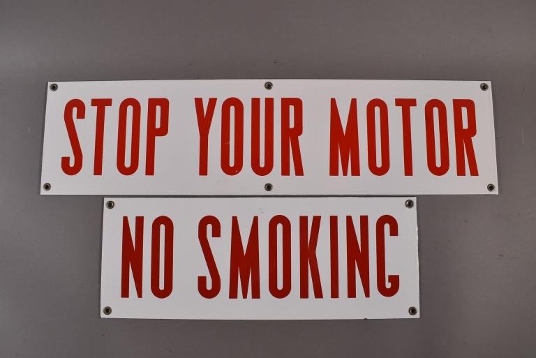 2 PORCELAIN SIGNS (NO SMOKING & STOP YOUR MOTOR) (1 of 2)