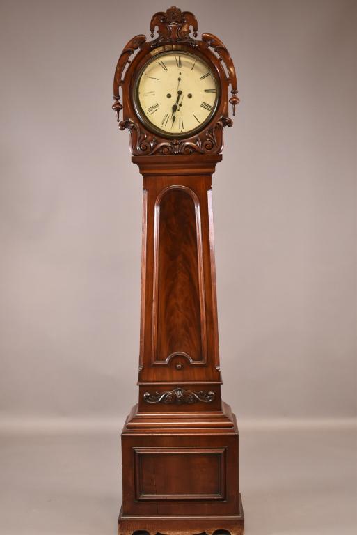 19TH CENTURY CARVED MAHOGANY GRANDFATHER CLOCK (1 of 5)