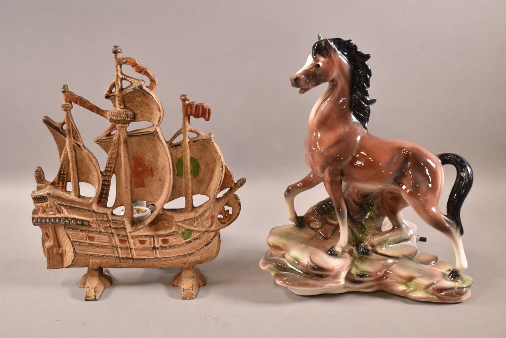 2 TV LAMPS (SHIP & HORSE) (1 of 5)