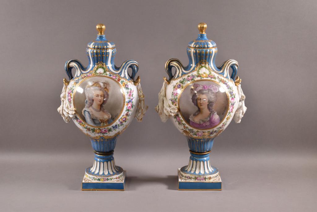PAIR OF SEVRES PORCELAIN PORTRAIT URNS (1 of 7)