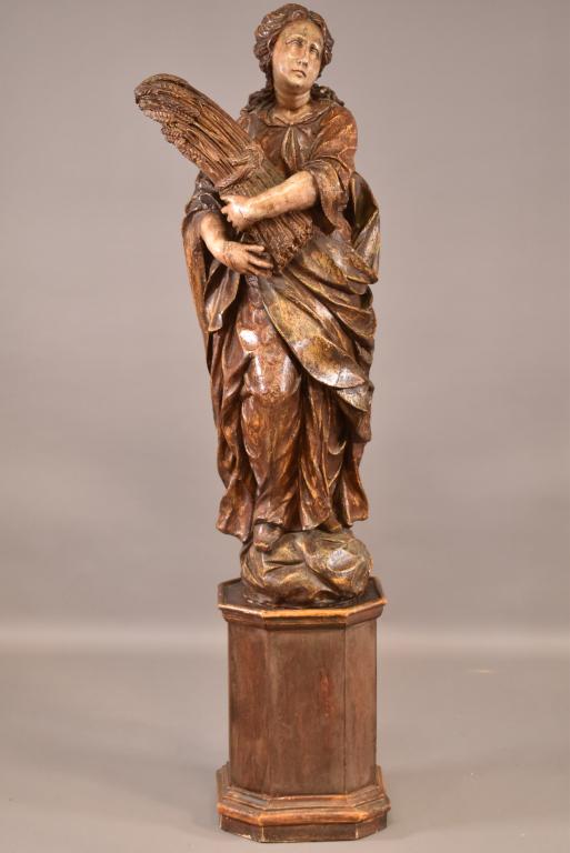 ANTIQUE PLASTER STATUE ON STAND (1 of 3)