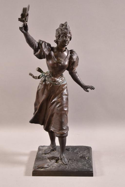 CHARLES ANFRIE LADY W/ HAT BRONZE (1 of 4)