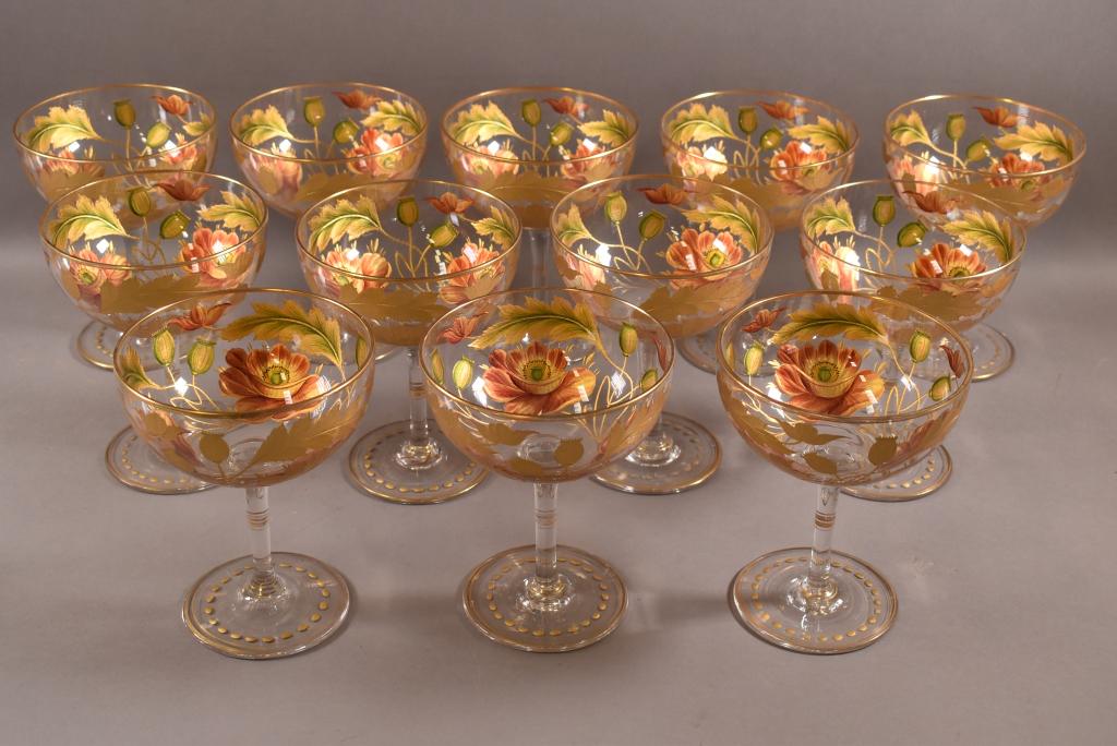 SET OF 12 ENAMEL PAINTED & ETCHED STEMS (1 of 5)