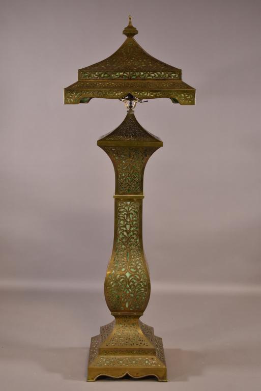 APOLLO SLAG GLASS & BRASS FLOOR LAMP (1 of 9)