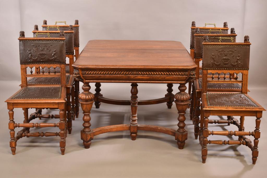 VICTORIAN OAK DINING TABLE & 6 CHAIRS (1 of 8)