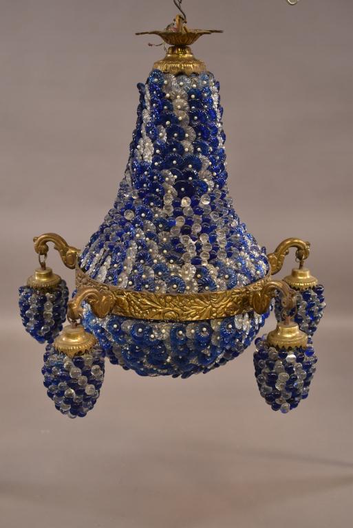 GLASS BEADED & BRONZE CHANDELIER (1 of 4)