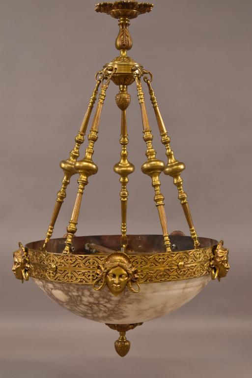 FRENCH BRONZE & MARBLE HANGING CHANDELIER (1 of 5)