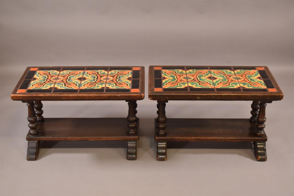 PAIR OF HISPANO MORESQUE TILE TOP END TABLES (1 of 7)