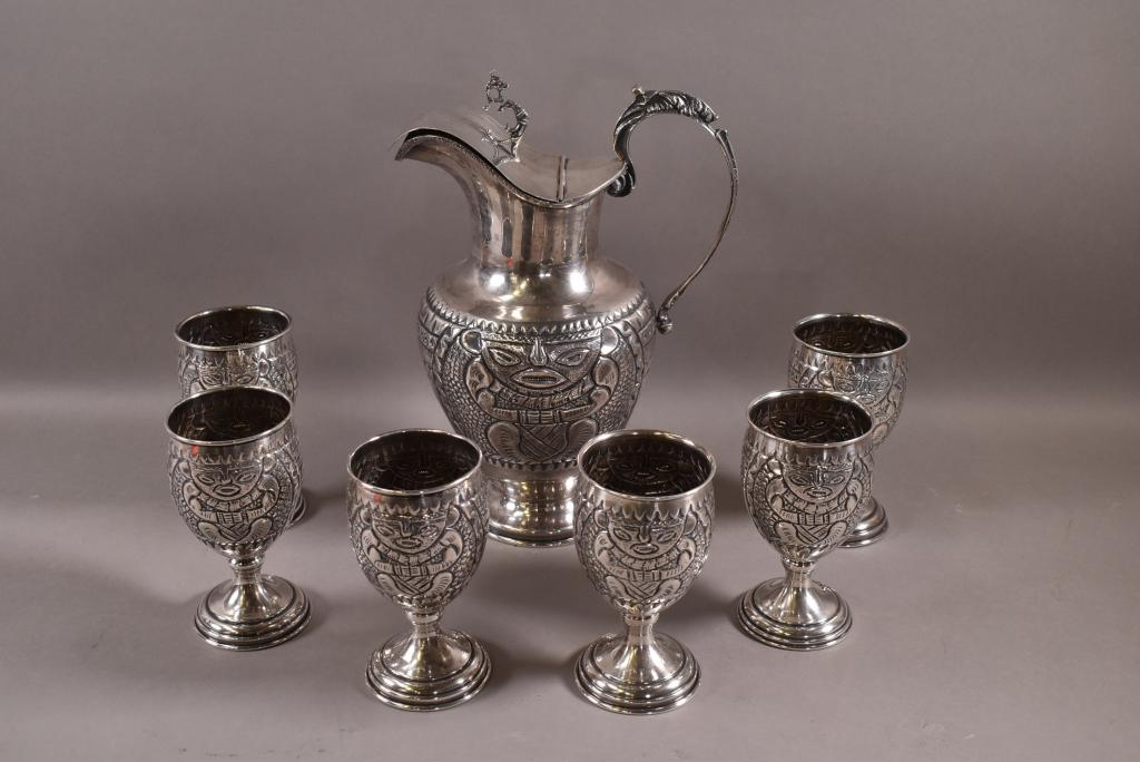 FANCY 900 SILVER PITCHER & SIX CUPS (1 of 7)