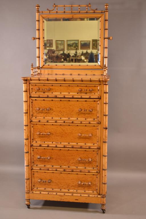 RJ HORNER FAUX BAMBOO HIGHBOY WITH MIRROR (1 of 7)