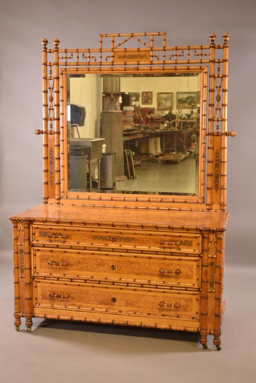 RJ HORNER FAUX BAMBOO DRESSER WITH MIRROR (1 of 8)