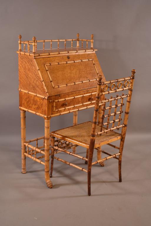 RJ HORNER FAUX BAMBOO DROP FRONT DESK WITH CHAIR (1 of 5)