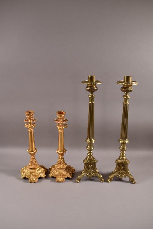 2 PAIR OF GILT METAL CANDLESTICKS (1 of 4)