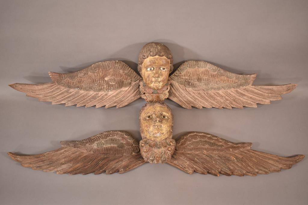 PAIR OF CARVED WOOD ANGEL WALL HANGINGS (1 of 7)