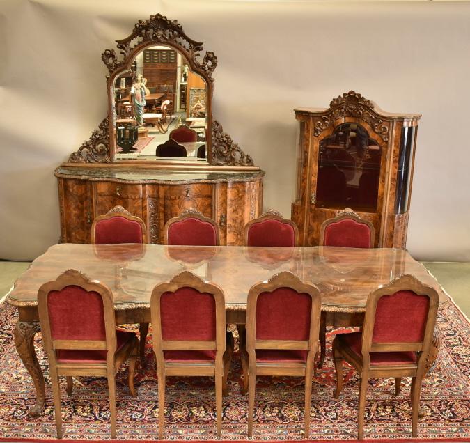 11 PIECE ITALIAN BURLED WALNUT  DINING ROOM SET (1 of 11)
