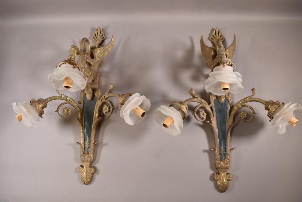 PAIR OF FRENCH BRONZE WALL SCONCES (1 of 5)