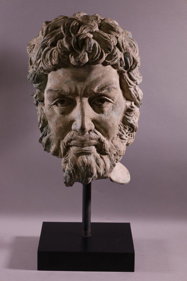 CAST METAL BUST OF BEARDED MAN ON STAND (1 of 4)