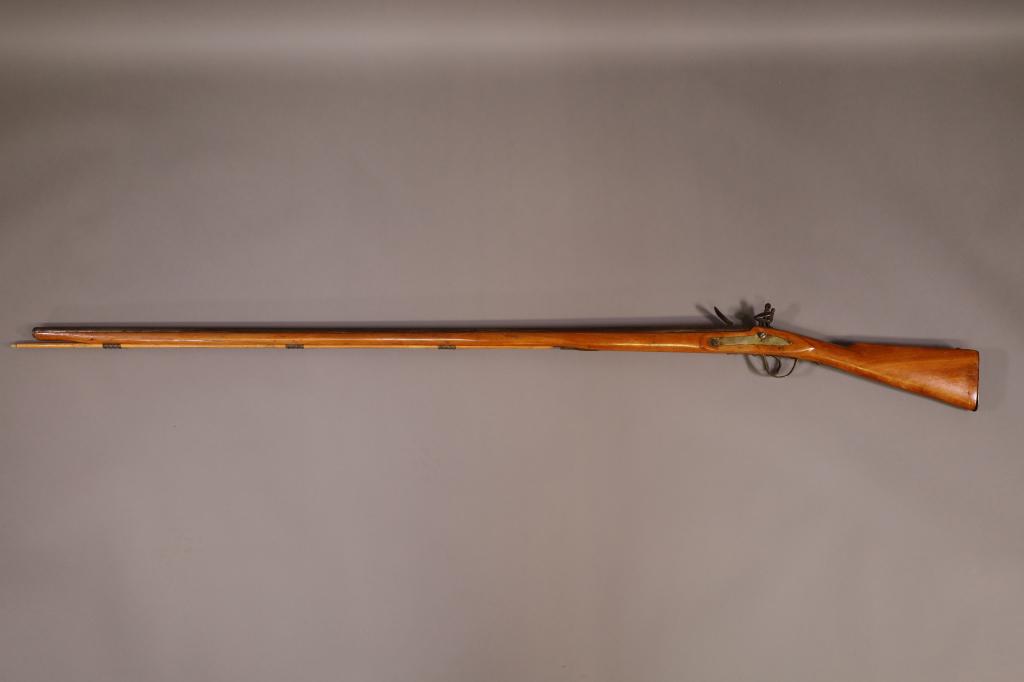 ANTIQUE WALL HANGING BELGIUM RIFLE: ANTIQUE CAP & BALL WALL HANGER. MARKED MADE IN BELGIUM. 68" L. THIS ITEM EXCEEDS SIZE LIMITATIONS FOR IN HOUSE SHIPPING.