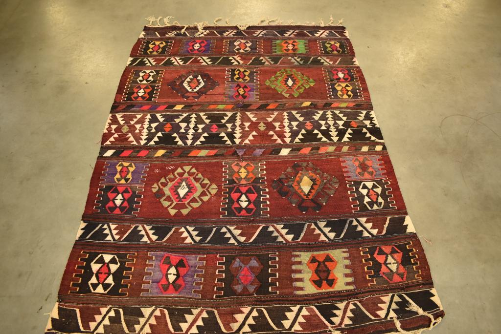 APPROX 7' x 5' 3" ANTIQUE FLAT WEAVE HANDMADE RUG (1 of 6)