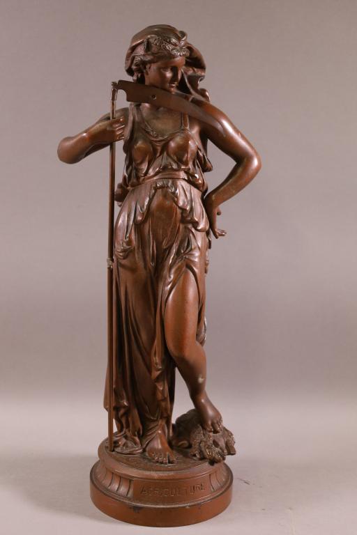 ANTIQUE CAST METAL LADY STATUE (1 of 4)