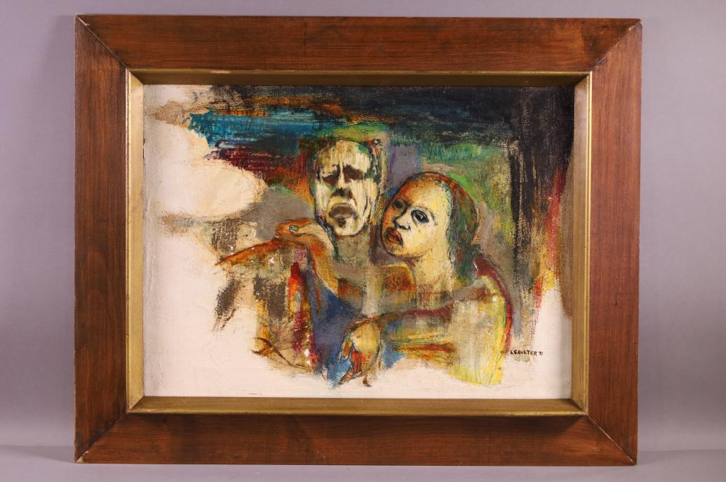 1971 L. SAULTER ABSTRACT "COUPLE" O/C PAINTING (1 of 5)