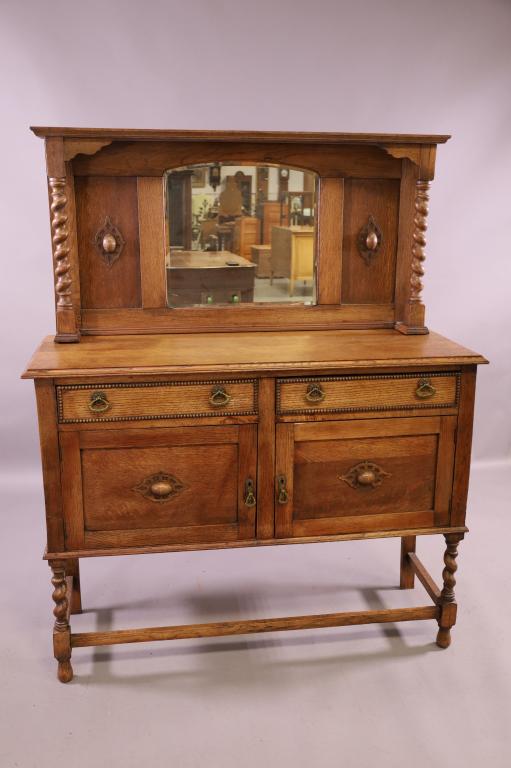 1910'S OAK BARLEY TWIST BUFFET W/ MIRRORED BACK (1 of 3)