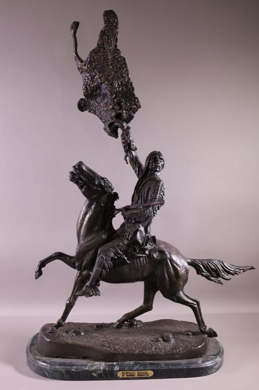 LARGE REMINGTON RECAST "BUFFALO SIGNAL" BRONZE (1 of 3)
